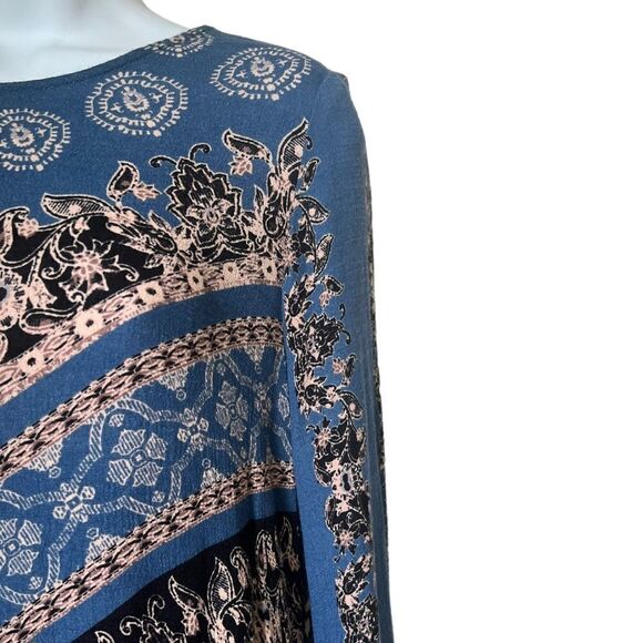 Free People Changing Times Loose Boho Tunic Open Back  Blue Spring Top Blouse S - Picture 7 of 9